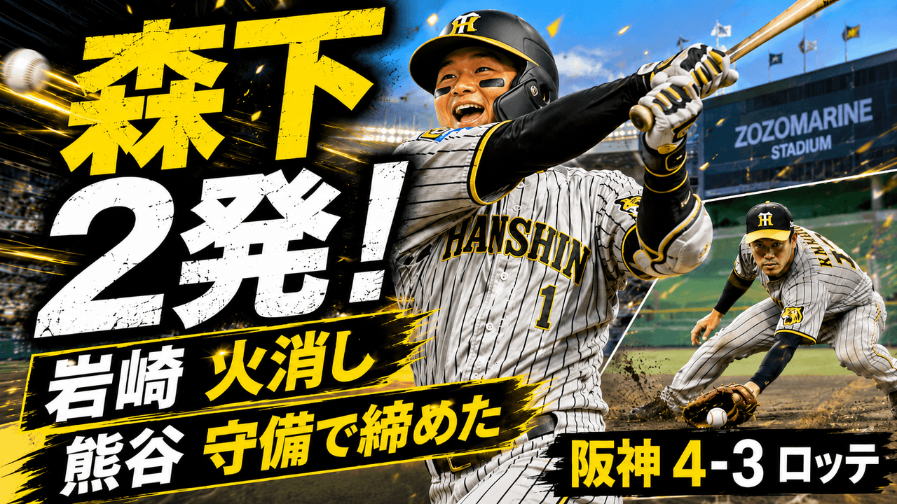 阪神4-3ロッテ 5/30 森下2発 佐藤輝14号 岩崎火消し 熊谷守備で1点差守り切り